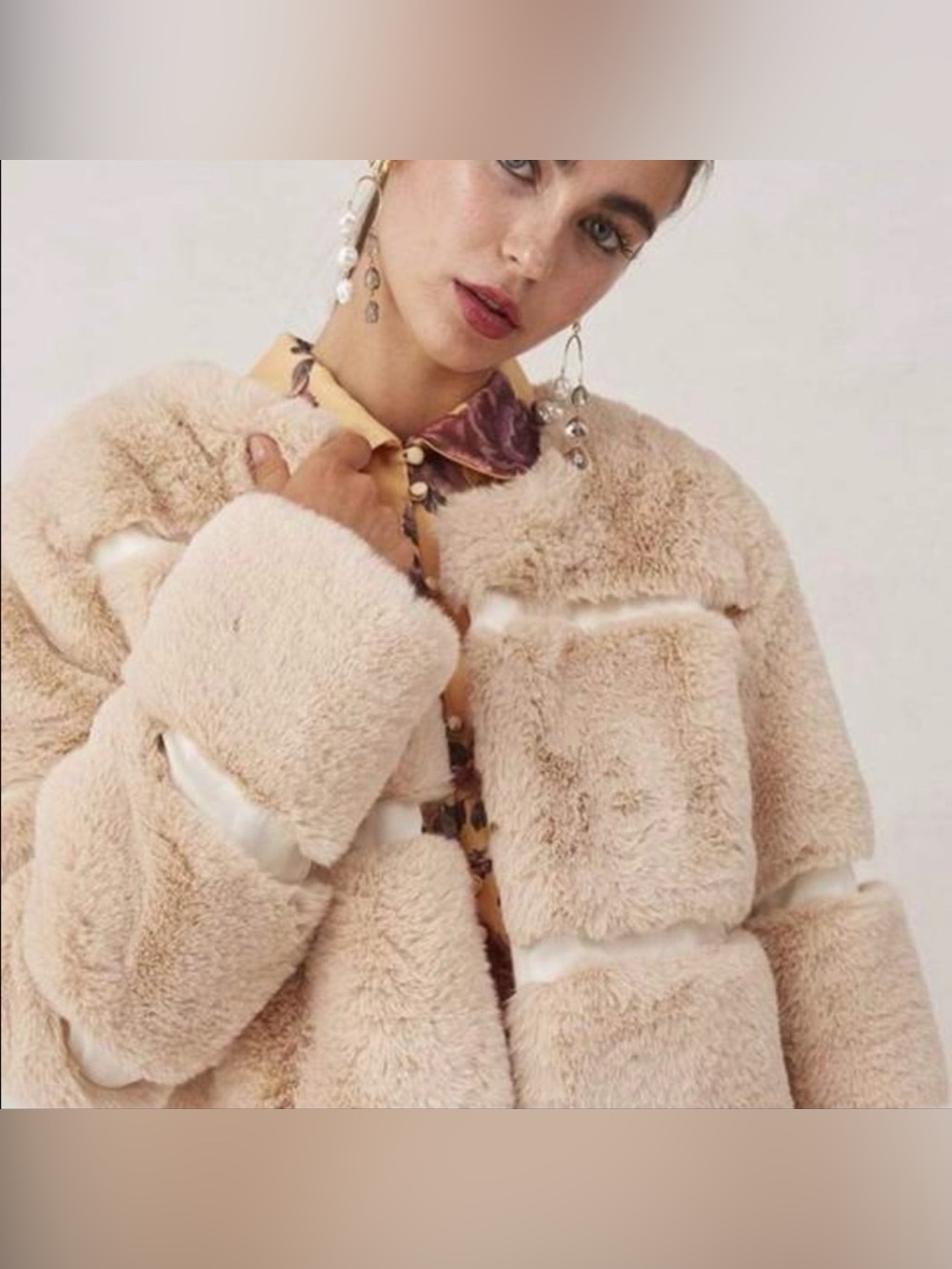Anthropologie Keepsake the Label Ariel Faux Fur Coat Jacket in Crème Sz Med